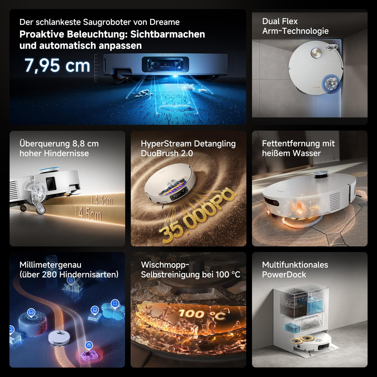 dreame X50s Ultra Saugroboter mit Wischfunktion, Ultradünnem 7,95-cm-Design