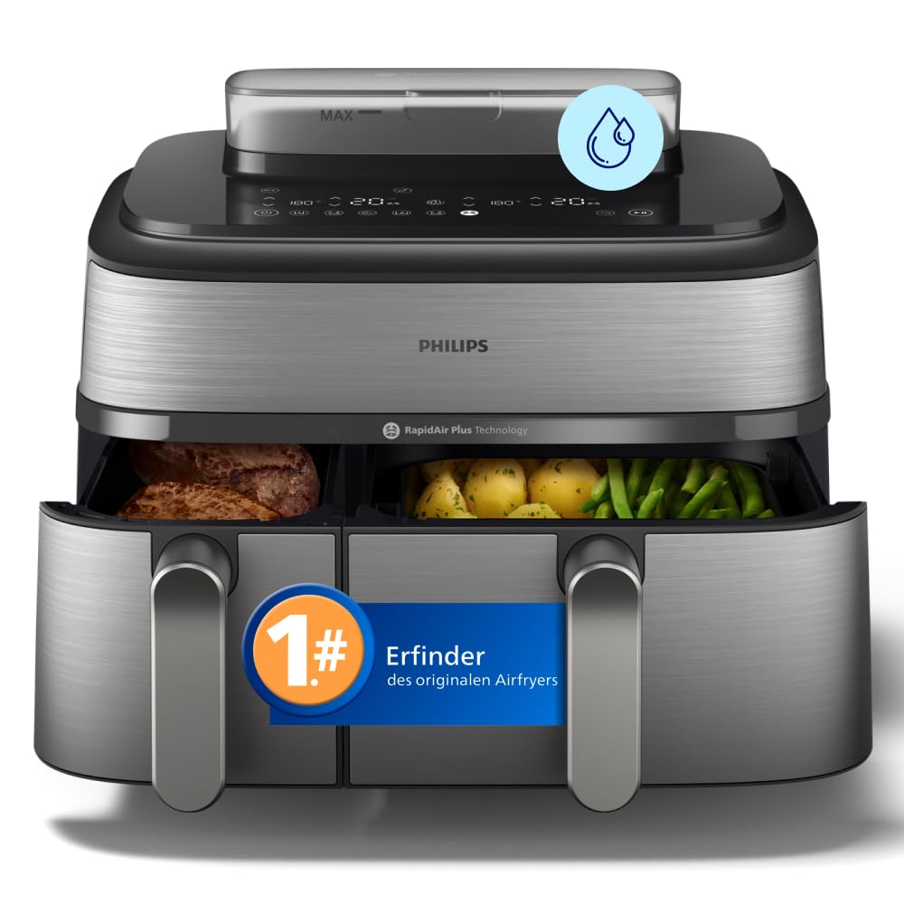 Philips Steam Airfryer 5000 Heißluftfritteuse, Silber, 9 L