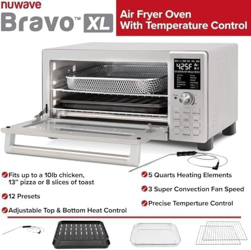 NUWAVE Bravo Air Fryer Toaster Smart Oven, 12in1 ArbeitsplattenKonvektion, 30QT XL Kapazität, 50 ° 400 °F Temperaturregelungen, obere und untere Heizung Anpassungen 0%100% gebürstete