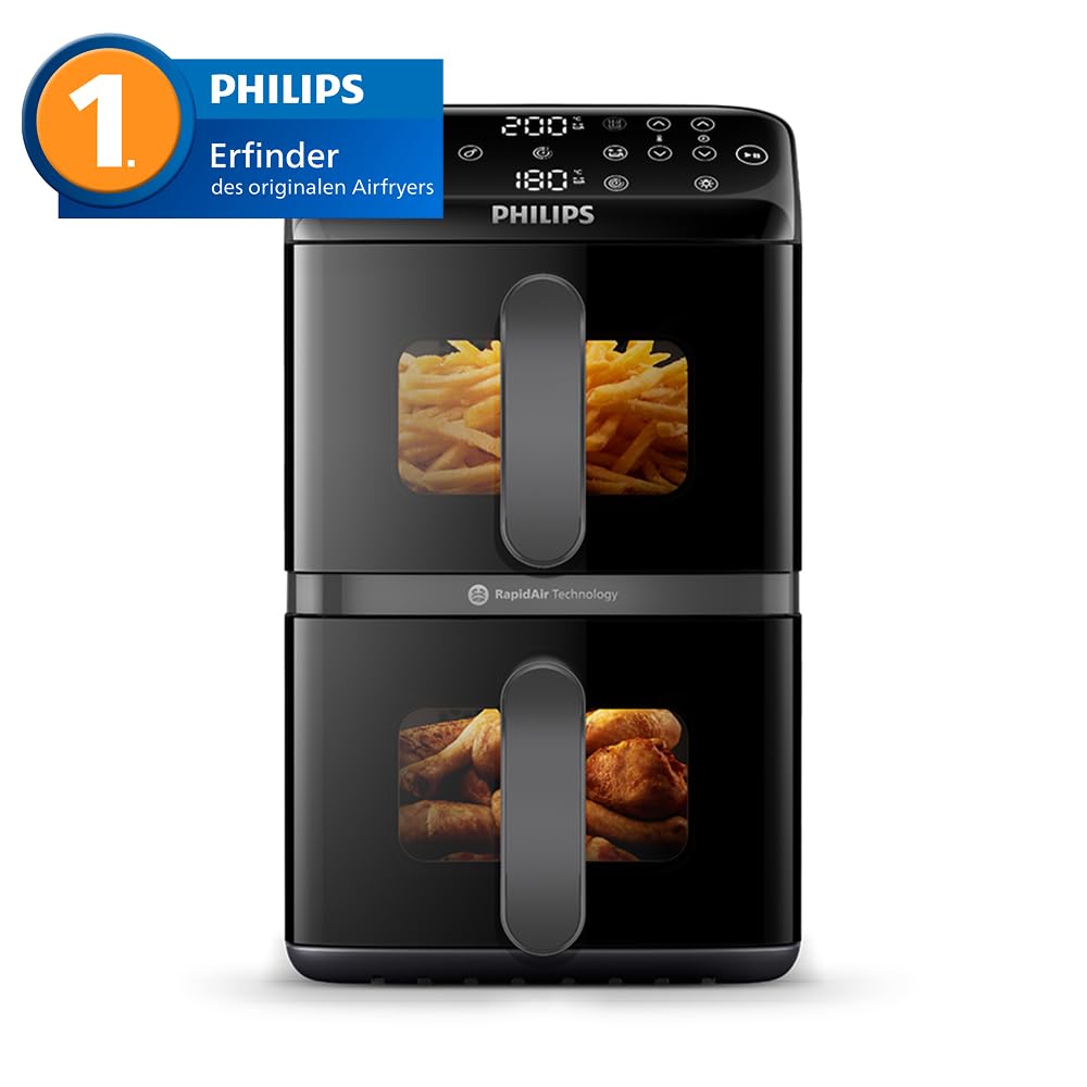 Philips Stacked Airfryer 4000 Serie Heißluftfritteuse, Schwarz/Grau, 10 L
