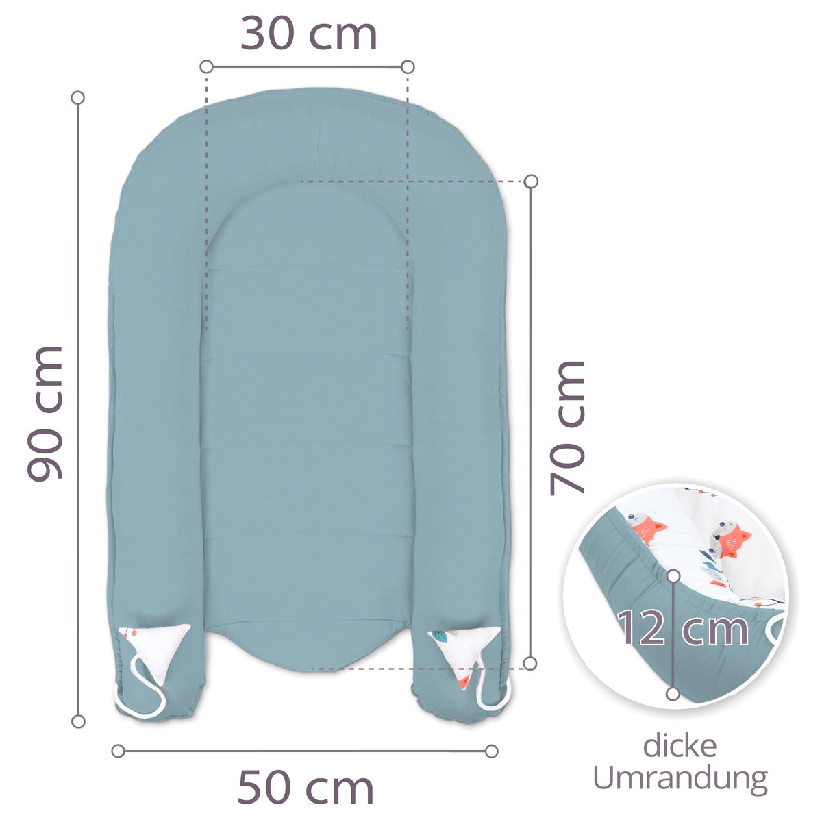 Babynest babynestchen neugeborene 90 x 50 cm baby nestchen tragbar nest für bett kinder kuschelnest coccon für jungen und mädchen fuchs salbei