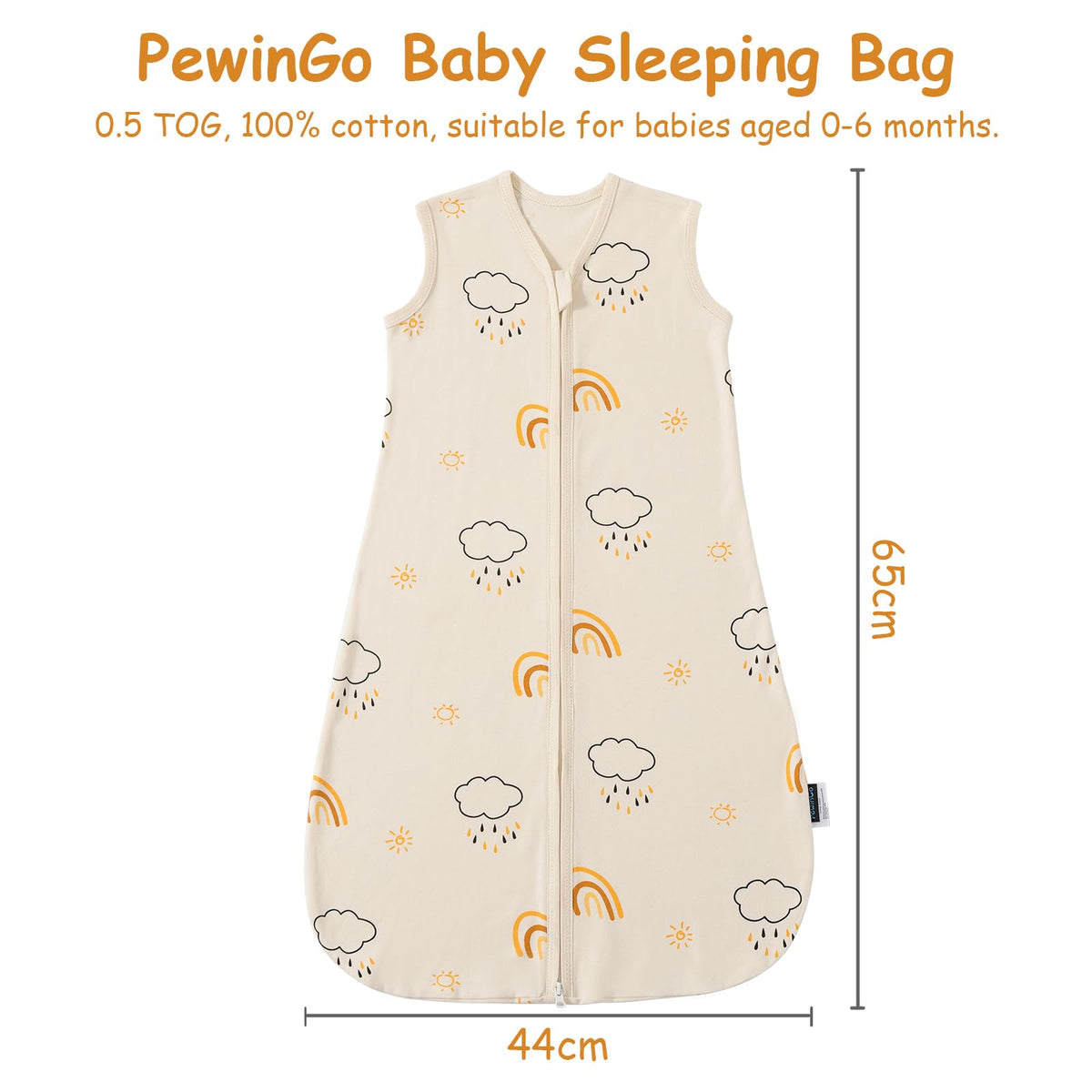 PewinGo Baby Schlafsack 0.5 TOG 2PCS aus 100%-Baumwolle für Neugeborene 0-6 Monate, Doppelreißverschluss, Weich & Atmungsaktiv, Maschinenwaschbar (Beige)