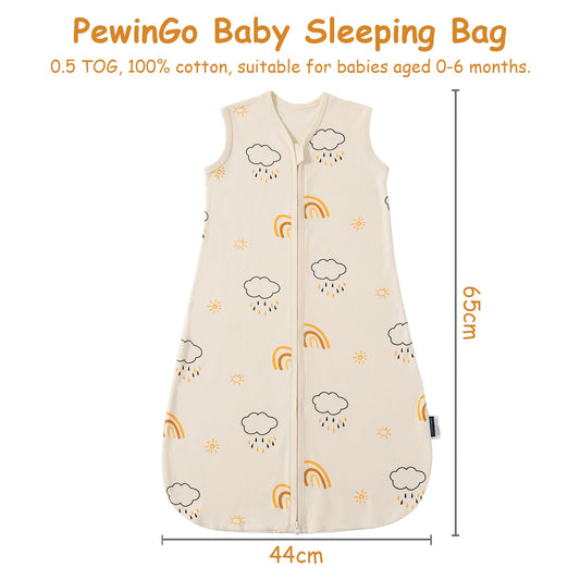 PewinGo Baby Schlafsack 0.5 TOG 2PCS aus 100%-Baumwolle für Neugeborene 0-6 Monate, Doppelreißverschluss, Weich & Atmungsaktiv, Maschinenwaschbar (Beige)