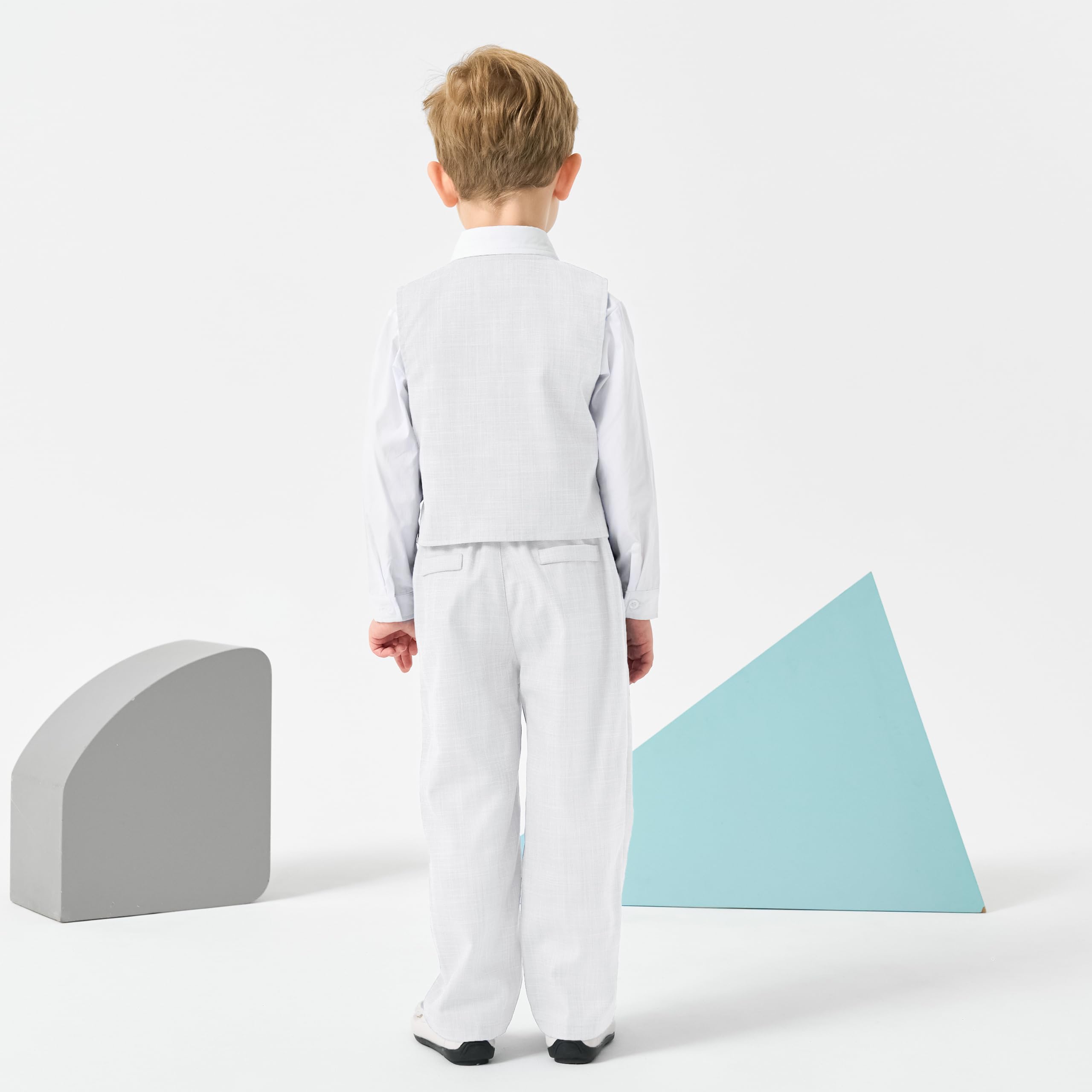 Volunboy Baby Jungen Anzug, Kinder Anzugweste Festliche Hochzeit Kleidung Bekleidung Set 4tlg(Größe 110,3-4 Jahre,Reines Weiß