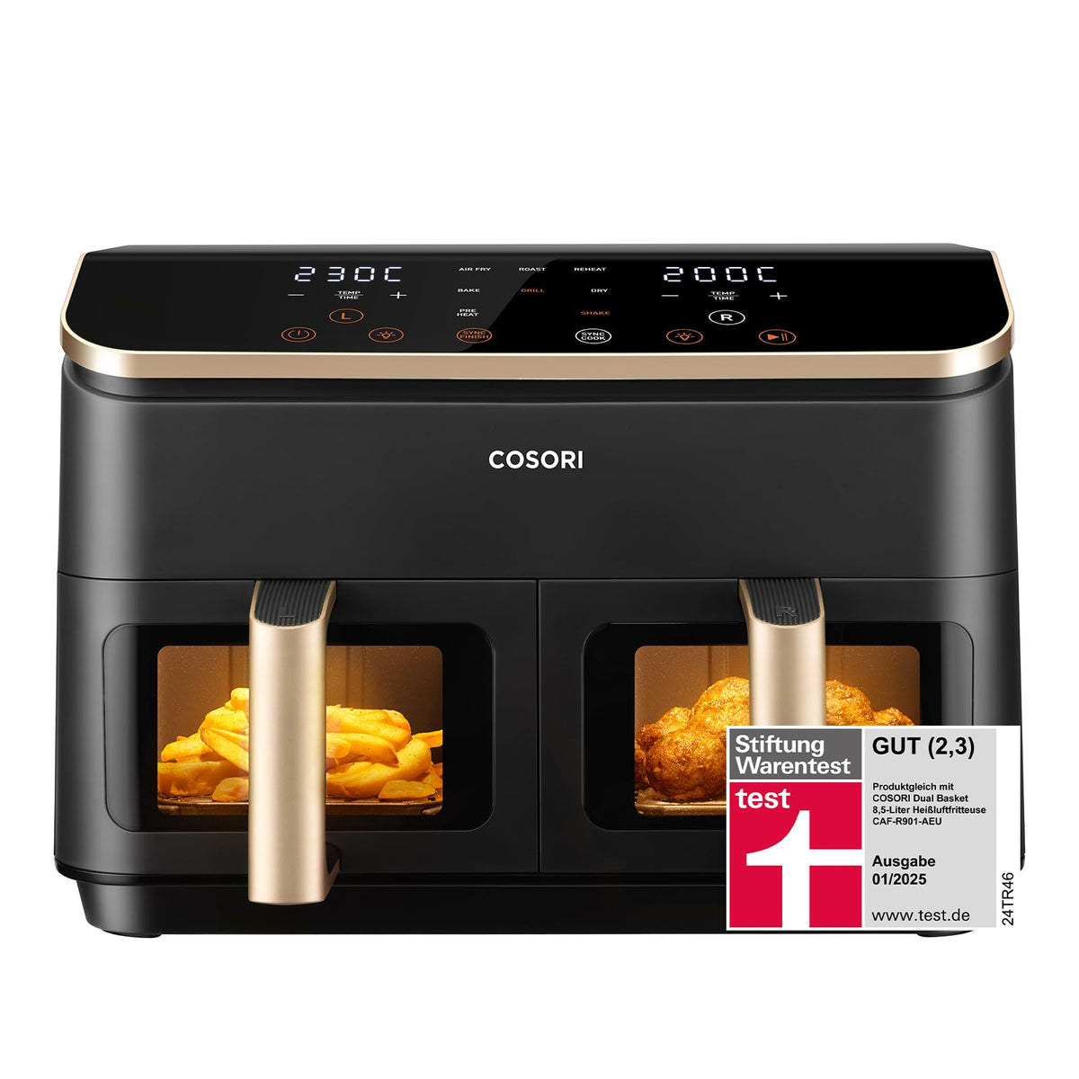 Cosori Airfryer, Testsieger Stiftung Warentest, Heißluftfritteuse 2 Kammern