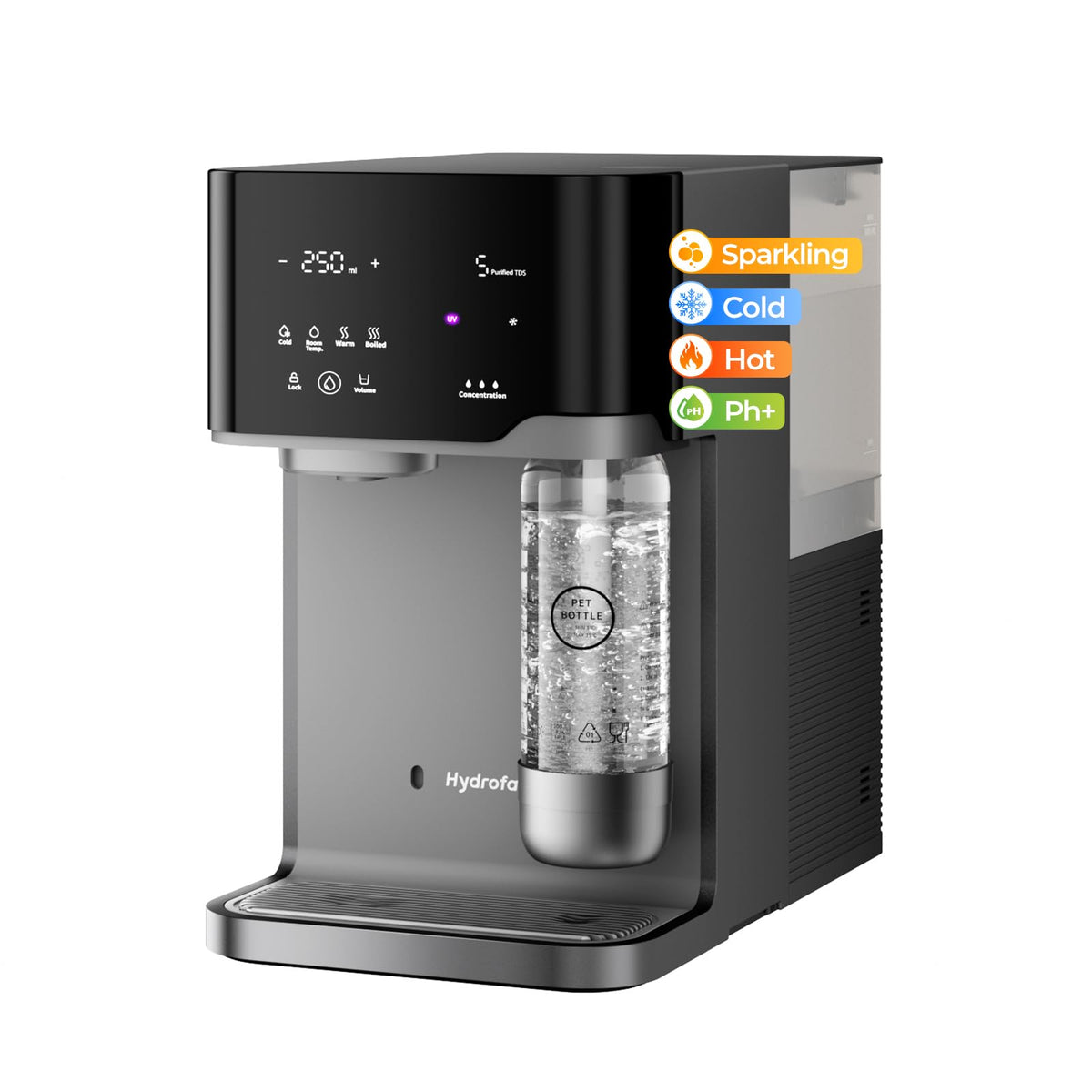 Hydrofast Osmoseanlage Wasserbar mit Wassersprudler, Auftisch Heißwasserspender & Eiswasserspender, 6-Stufen RO Wasserfilter ohne Festwasseranschluss für Zuhause & Büro, 5L