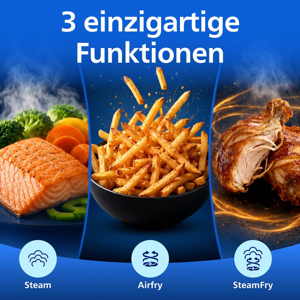 Philips Steam Airfryer 5000 Heißluftfritteuse, Schwarz/Kupfer, 9 L