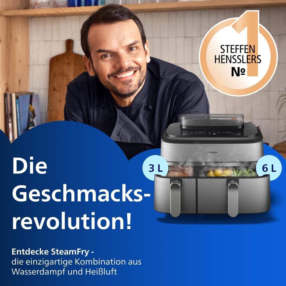 Philips Steam Airfryer 5000 Heißluftfritteuse, Silber, 9 L