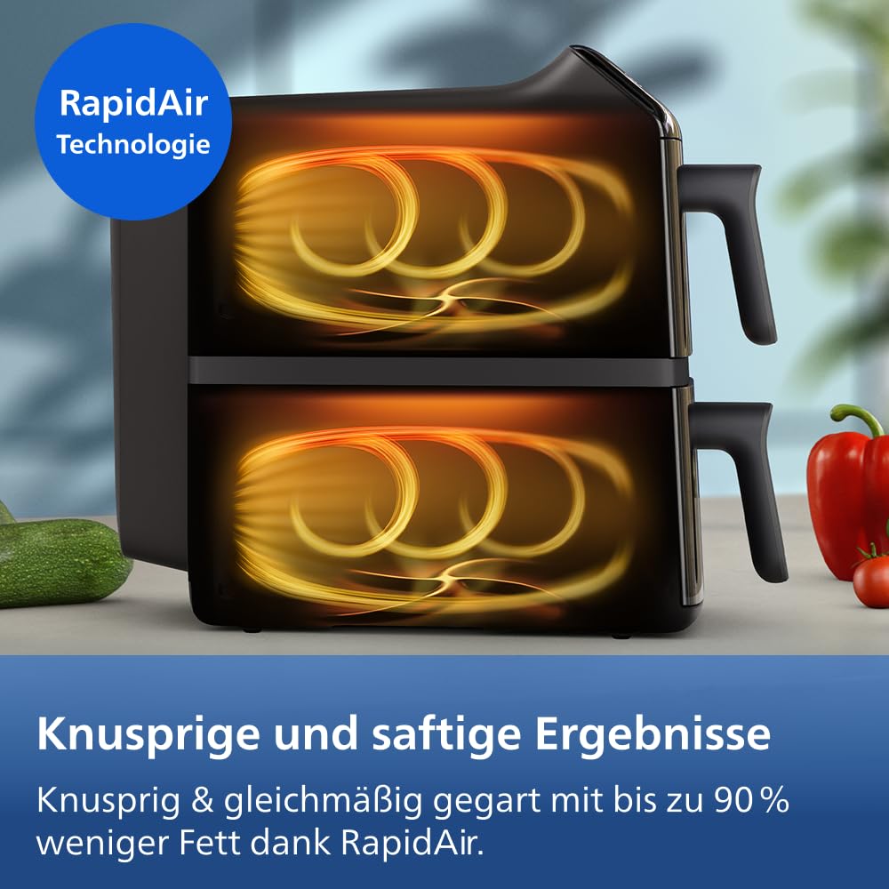 Philips Stacked Airfryer 4000 Serie Heißluftfritteuse, Schwarz/Grau, 10 L