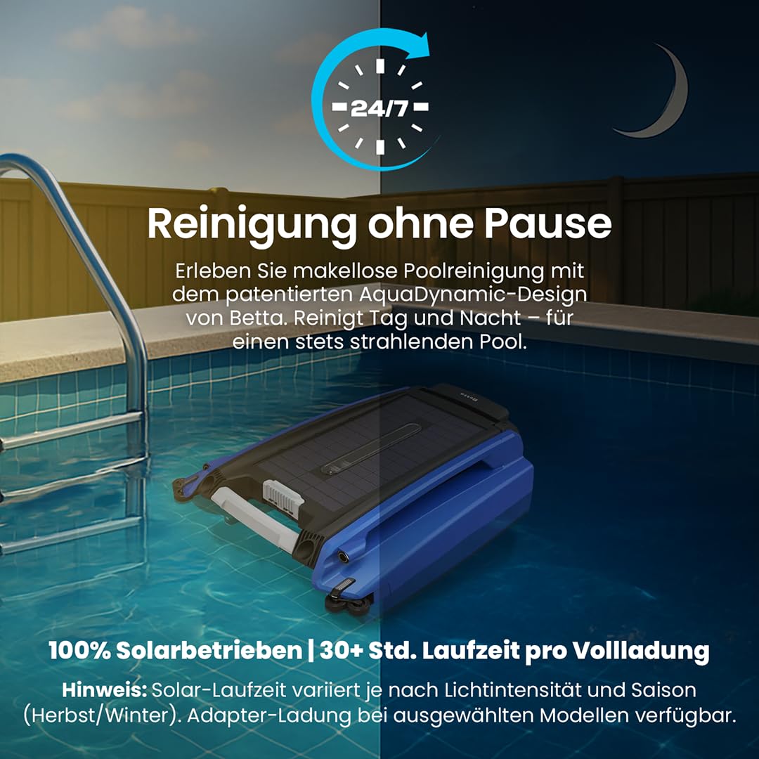 Betta SE Solar Pool Skimmer Roboter, Poolroboter Oberflächenreiniger – 30h Akku, Salzwasserbeständig, Smarte Hindernisvermeidung, 24/7 Automatische Reinigung (blau)