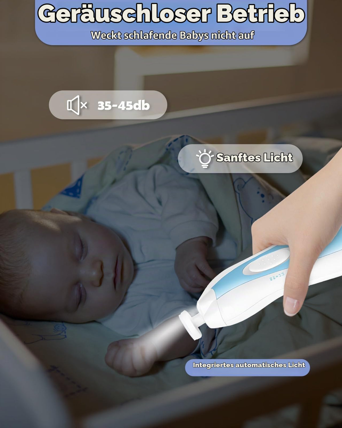 Lictin Baby Nagelfeile Elektrisch, Elektrische Nagelfeile mit 6 Schleifkopf,30 in 1 Baby Nagelset mit LED Licht, Nagelpflegeset Elektrisch für Babys, Kleinkind, Erwachsene, USB Laden, Hellblau