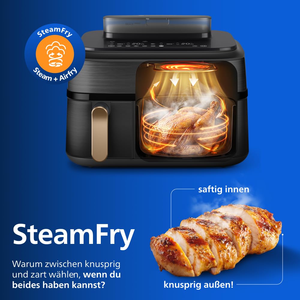 Philips Steam Airfryer 5000 Heißluftfritteuse, Schwarz/Kupfer, 9 L