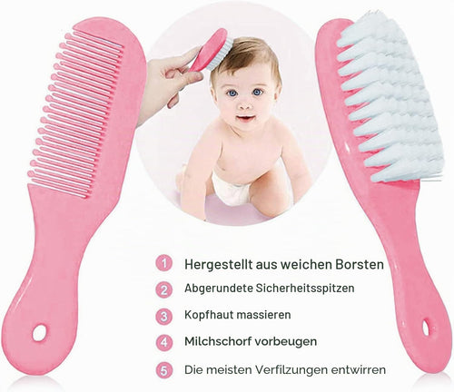 Baby-Pflegeset, Sicherheitspflege-Set für Kleinkinder mit Haarbürste, Kamm, Nagelknipser, Nasensauger, Baby-Essentials-Set für Neugeborene, Mädchen, Jungen (rosa Baby-Pflegeset)
