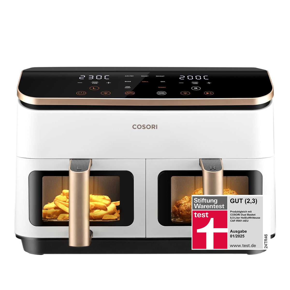 Cosori Airfryer, Mit Sichtfenster, 8,5L Heißluftfritteuse 2 Kammern