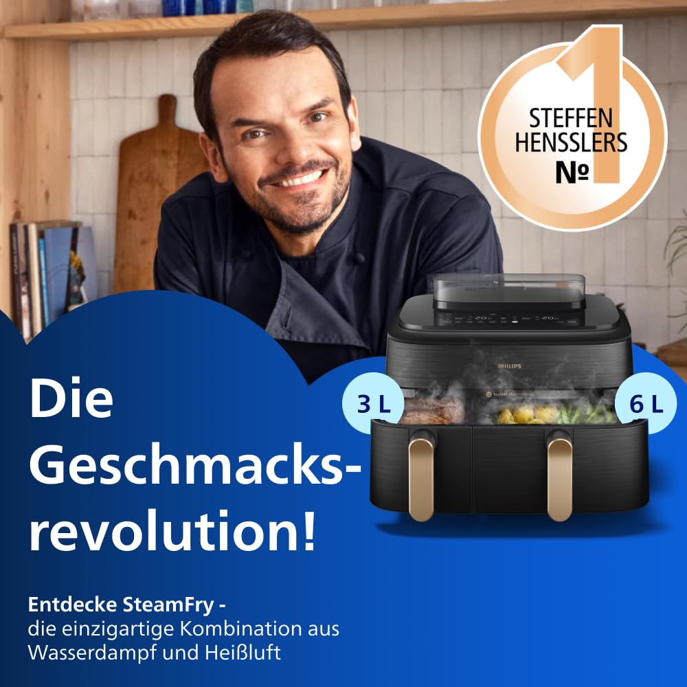 Philips Steam Airfryer 5000 Heißluftfritteuse, Schwarz/Kupfer, 9 L