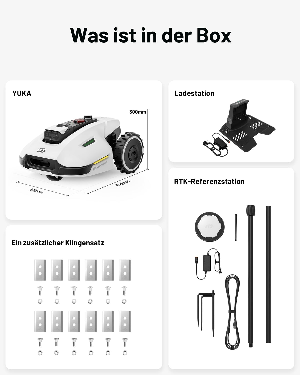 MAMMOTION YUKA 2000 Mähroboter ohne Begrenzungskabel, Max. 2400m², NetRTK+Vision, Keine RTK-Antenne, Auto-Kartierung,2000m², Intelligenter Rasenmäher Roboter mit 4G-Modul, 50% Steigung(YUKA 2000)