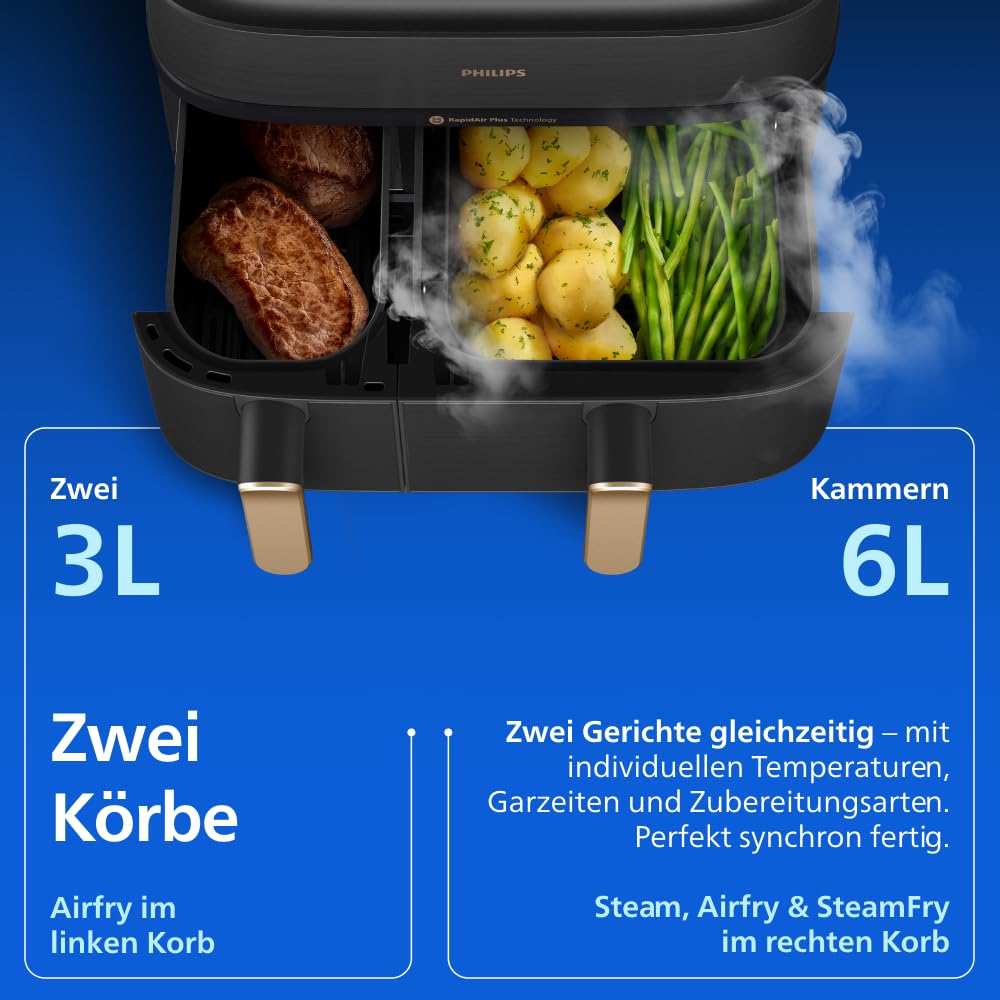Philips Steam Airfryer 5000 Heißluftfritteuse, Schwarz/Kupfer, 9 L
