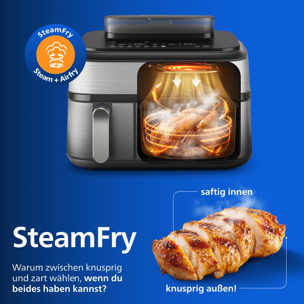 Philips Steam Airfryer 5000 Heißluftfritteuse, Silber, 9 L