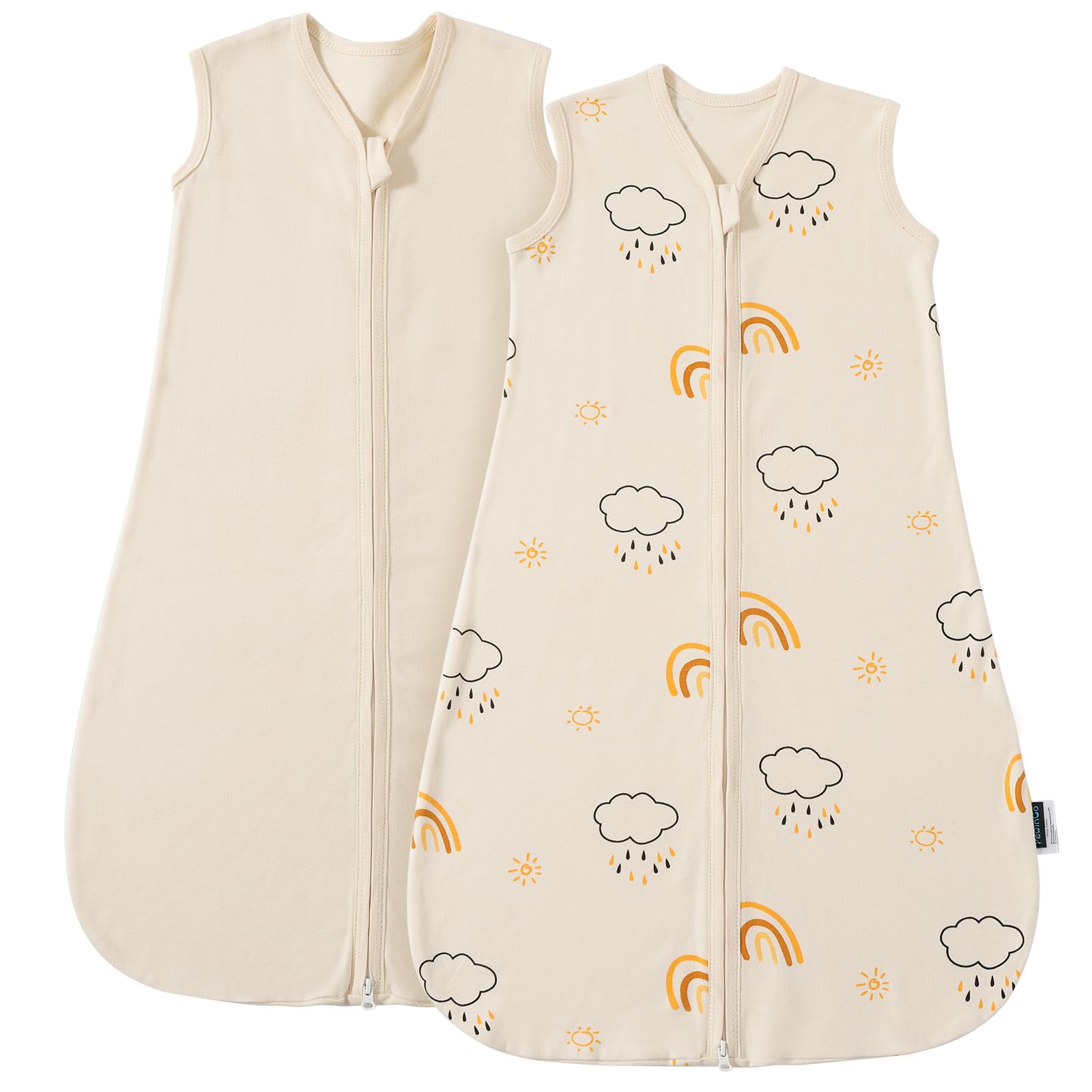 PewinGo Baby Schlafsack 0.5 TOG 2PCS aus 100%-Baumwolle für Neugeborene 0-6 Monate, Doppelreißverschluss, Weich & Atmungsaktiv, Maschinenwaschbar (Beige)