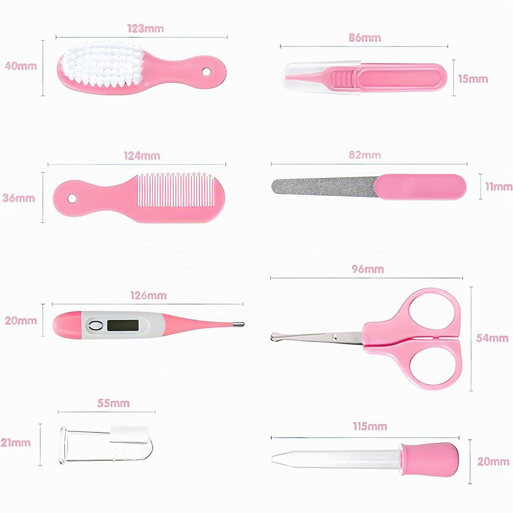 Baby-Pflegeset, Sicherheitspflege-Set für Kleinkinder mit Haarbürste, Kamm, Nagelknipser, Nasensauger, Baby-Essentials-Set für Neugeborene, Mädchen, Jungen (rosa Baby-Pflegeset)