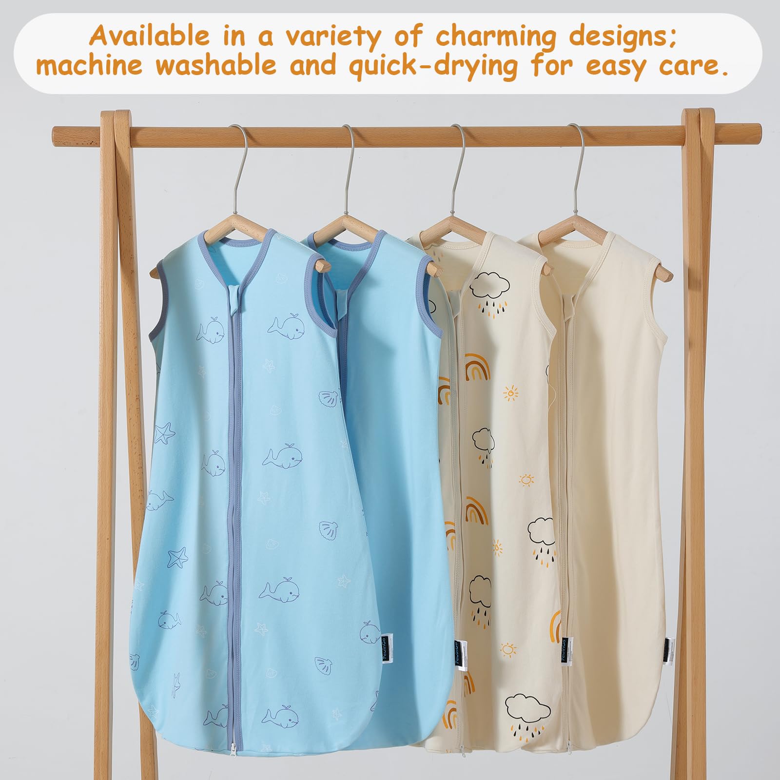 PewinGo Baby Schlafsack 0.5 TOG 2PCS aus 100%-Baumwolle für Neugeborene 0-6 Monate, Doppelreißverschluss, Weich & Atmungsaktiv, Maschinenwaschbar (Beige)