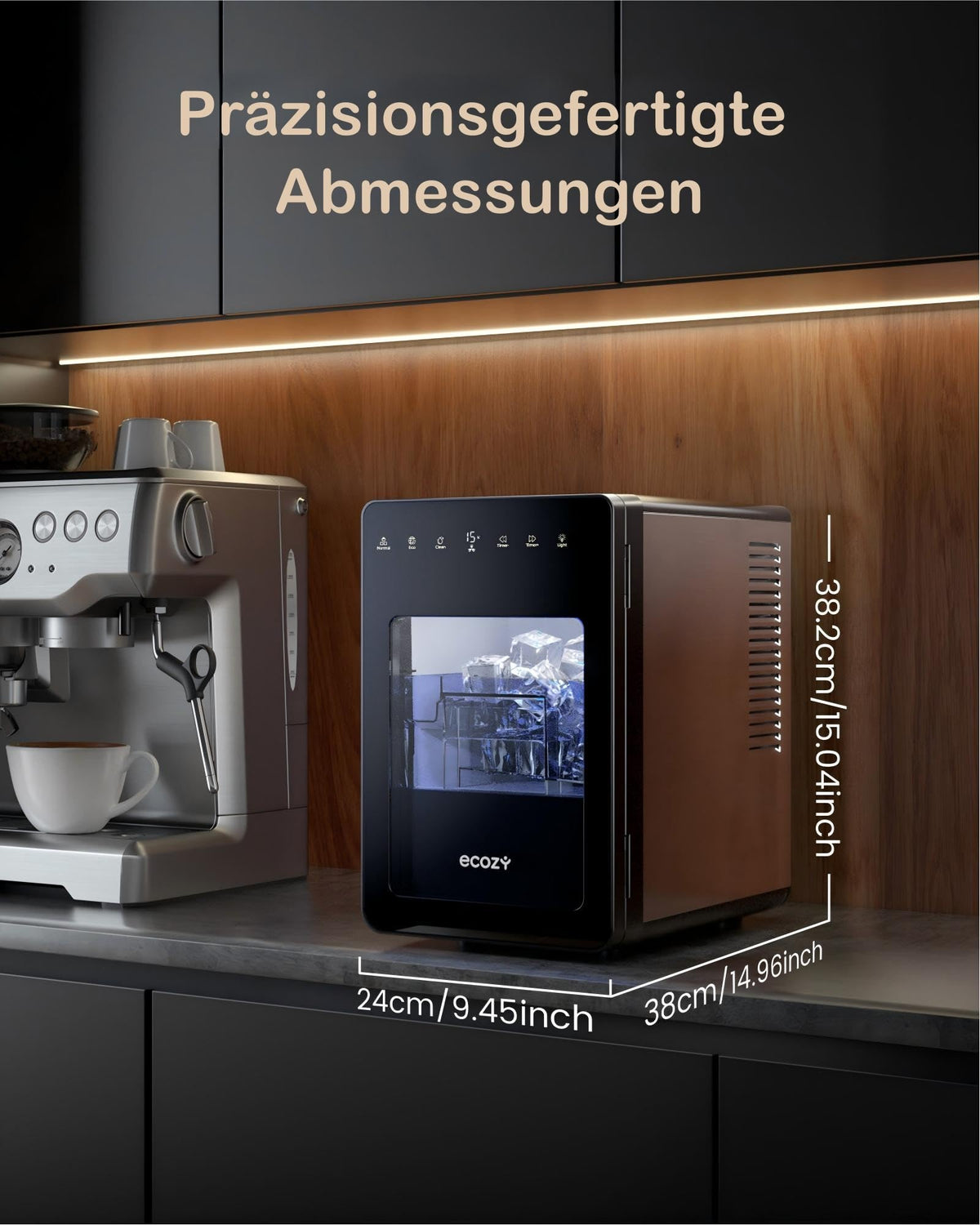 ecozy 50mm Eiswürfelmaschine für Große Klare Würfel, 24h Timerfunktion