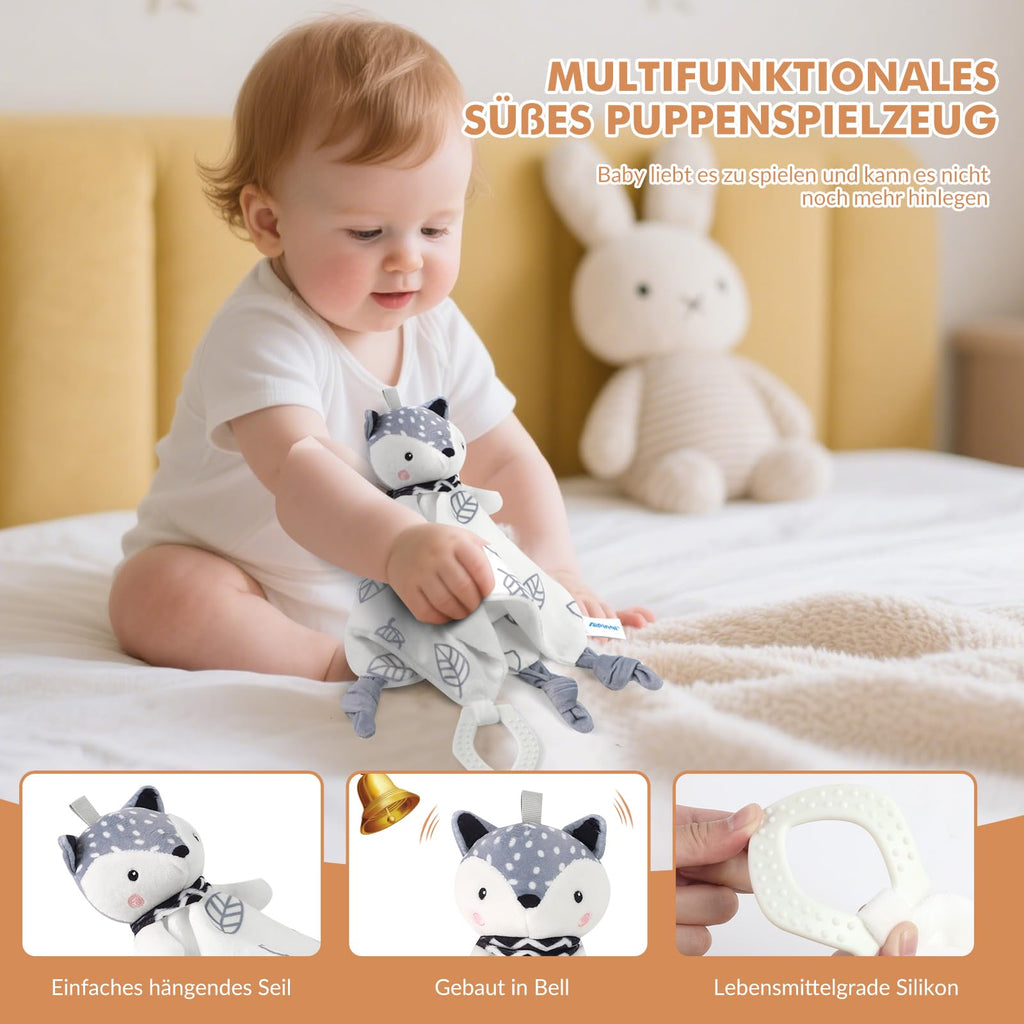 Neugeborenen Geschenk, 7-in-1Baby Geschenkset für Jungen Mädchen: Baby Decke,Schmusetuch, Holzrassel mit Elefant, Lätzchen,Socken in Geschenkbox|Baby Geburt Geschenk, Babyparty Idee-Beige