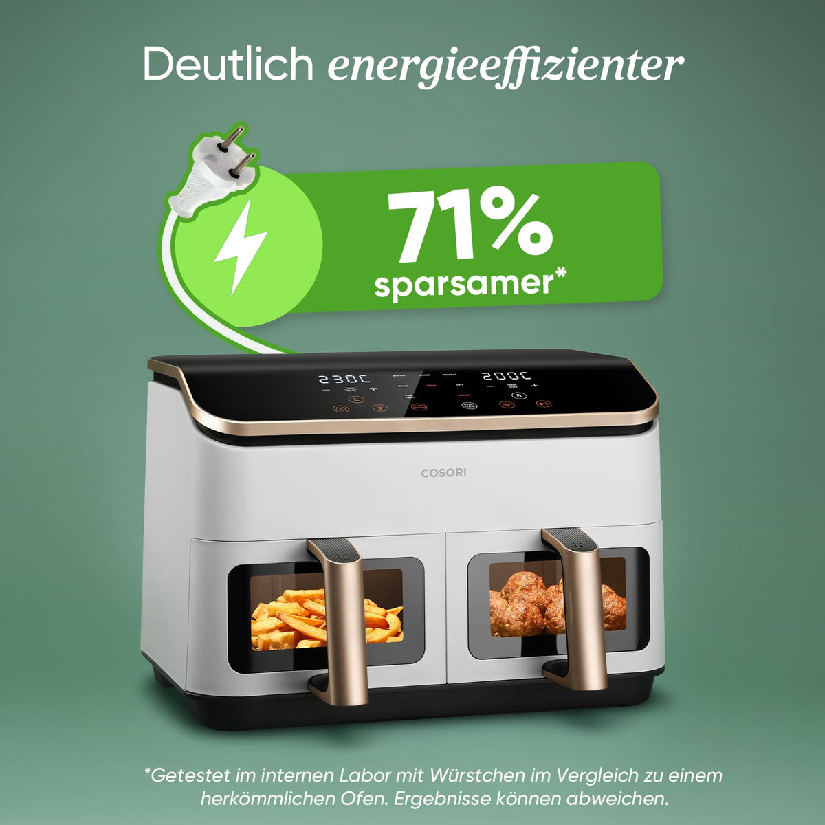 Cosori Airfryer, Mit Sichtfenster, 8,5L Heißluftfritteuse 2 Kammern