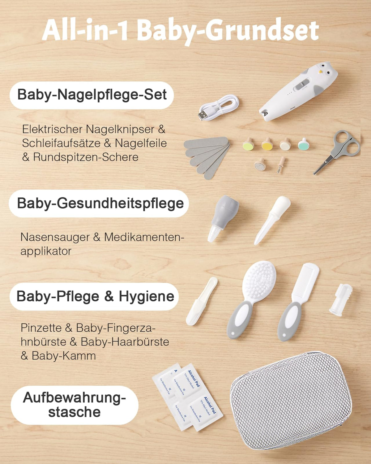 Lictin Baby Nagelfeile Elektrisch, 25 in 1 Baby Nagelset,Weiß