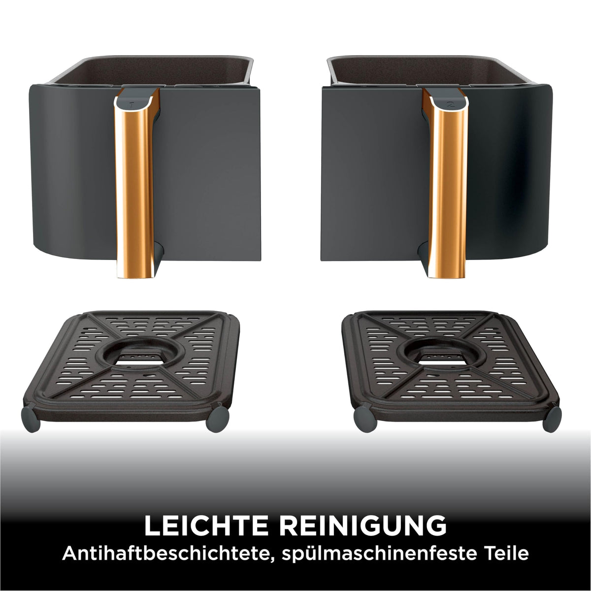 Ninja Foodi MAX Dual Zone Heißluftfritteuse, 9,5L Airfryer, 2 Fächer, mit Zange, Antihaftbeschichtung, spülmaschinenfeste Körbe, 6-in-1, Amazon Exklusiv, Kupfer/Schwarz, AF400EUCP