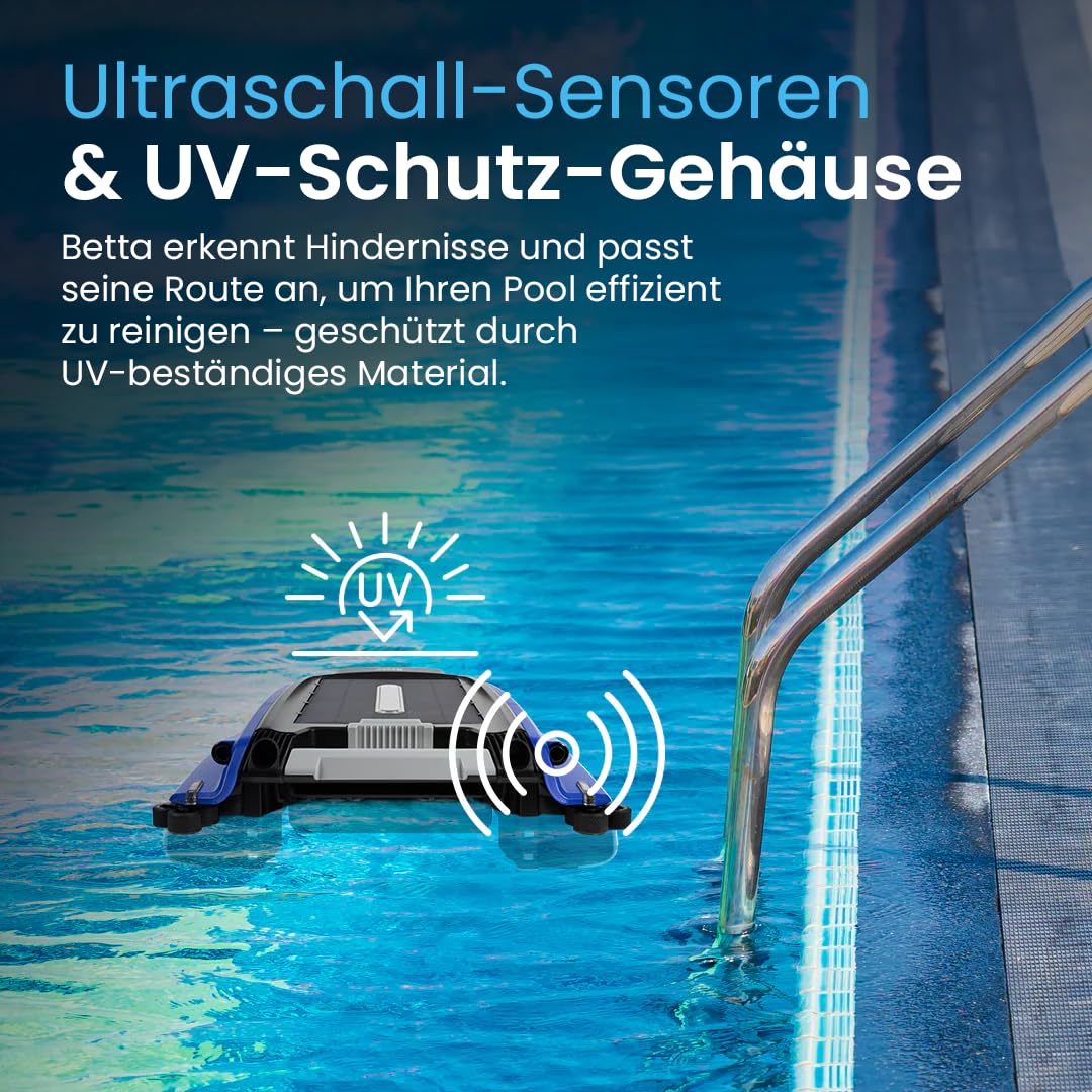 Betta SE Solar Pool Skimmer Roboter, Poolroboter Oberflächenreiniger – 30h Akku, Salzwasserbeständig, Smarte Hindernisvermeidung, 24/7 Automatische Reinigung (blau)