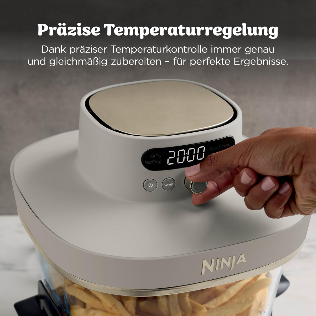 Ninja CRISPi PRO XL Glas-Heißluftfritteuse Air-Fryer, Stone Gold, AS090EUSD