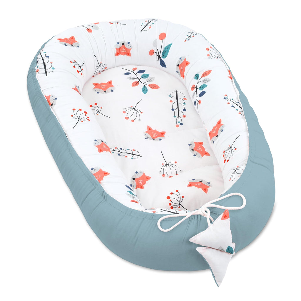 Babynest babynestchen neugeborene 90 x 50 cm baby nestchen tragbar nest für bett kinder kuschelnest coccon für jungen und mädchen fuchs salbei