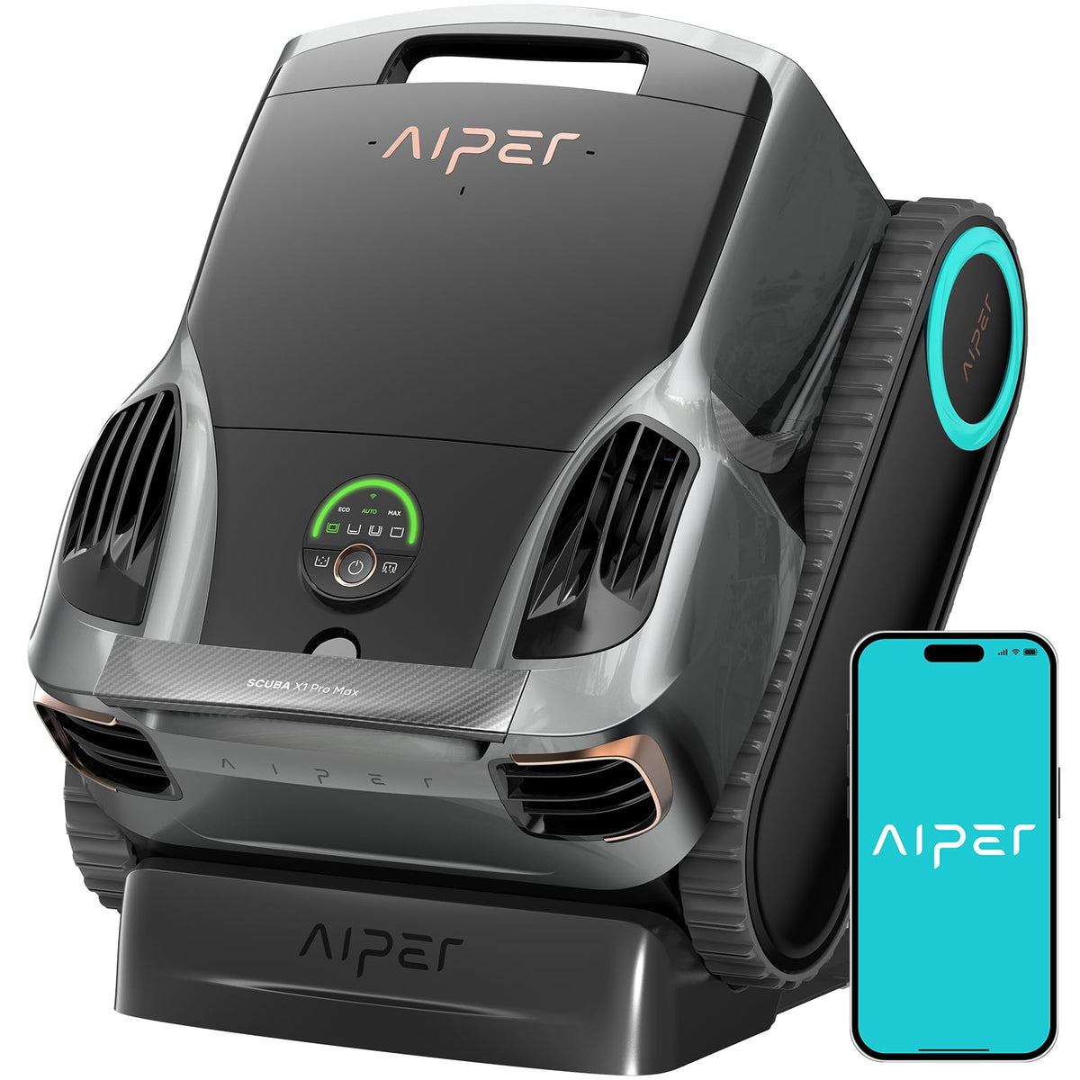AIPER Scuba X1 Pro Max Poolroboter Boden und Wand, 360° Mapping, Adaptive Routenplanung, Wasserlinie, 32000 LPH Leistung, All-in-One Poolreiniger Akku für alle Eingelassenen Pools bis zu 300 ㎡