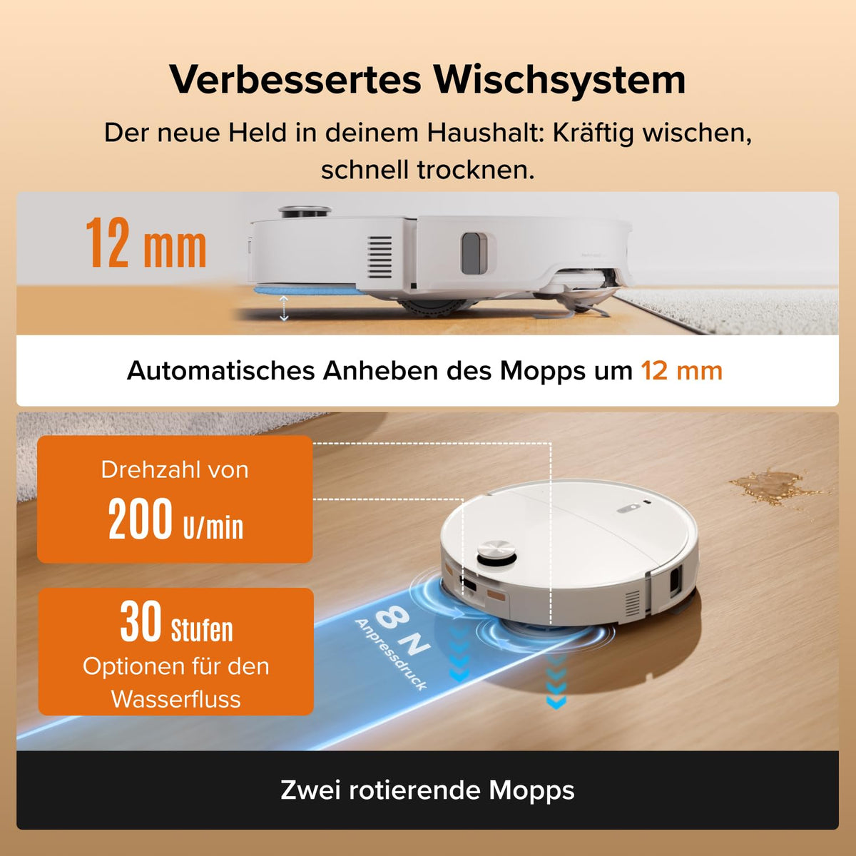 roborock Qrevo Edge 2 Set Saugroboter mit Wischfunktion&Hebarem Wischmopp