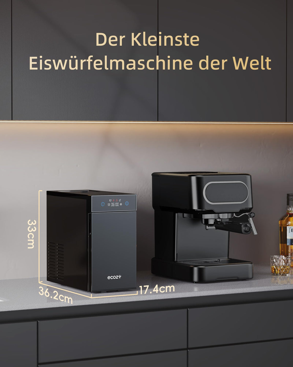 ecozy 60mm Klare Eiswürfelmaschine Eiskugeln, 8h Startzeitvorwahl, Kompakt