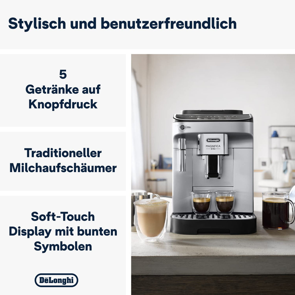 De'Longhi Magnifica Evo - Kaffeevollautomat 5 Getränke Silber
