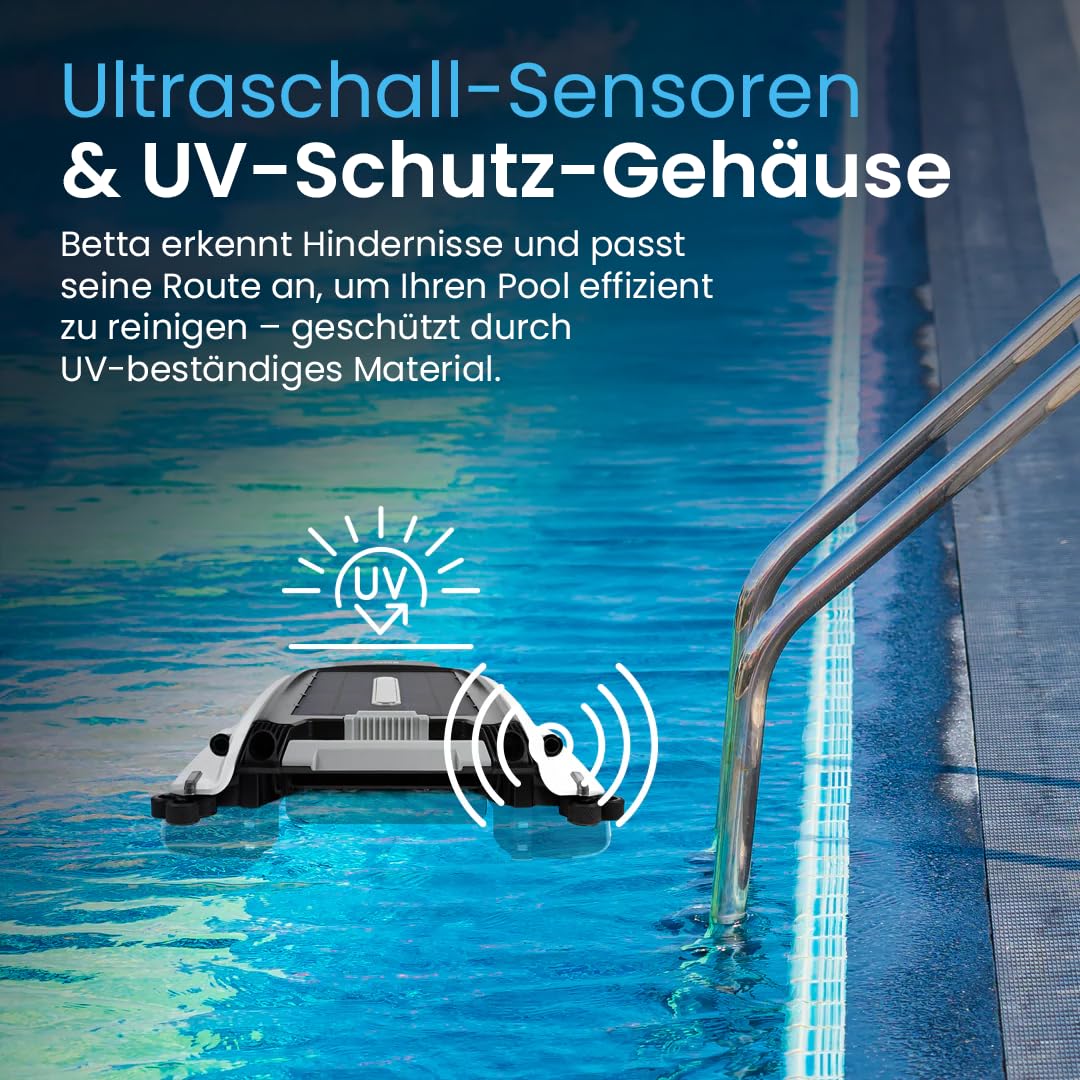 Betta SE Solar Pool Skimmer Roboter, Poolroboter Oberflächenreiniger – 30h Akku, Salzwasserbeständig, Smarte Hindernisvermeidung, 24/7 Automatische Reinigung (Weiß)