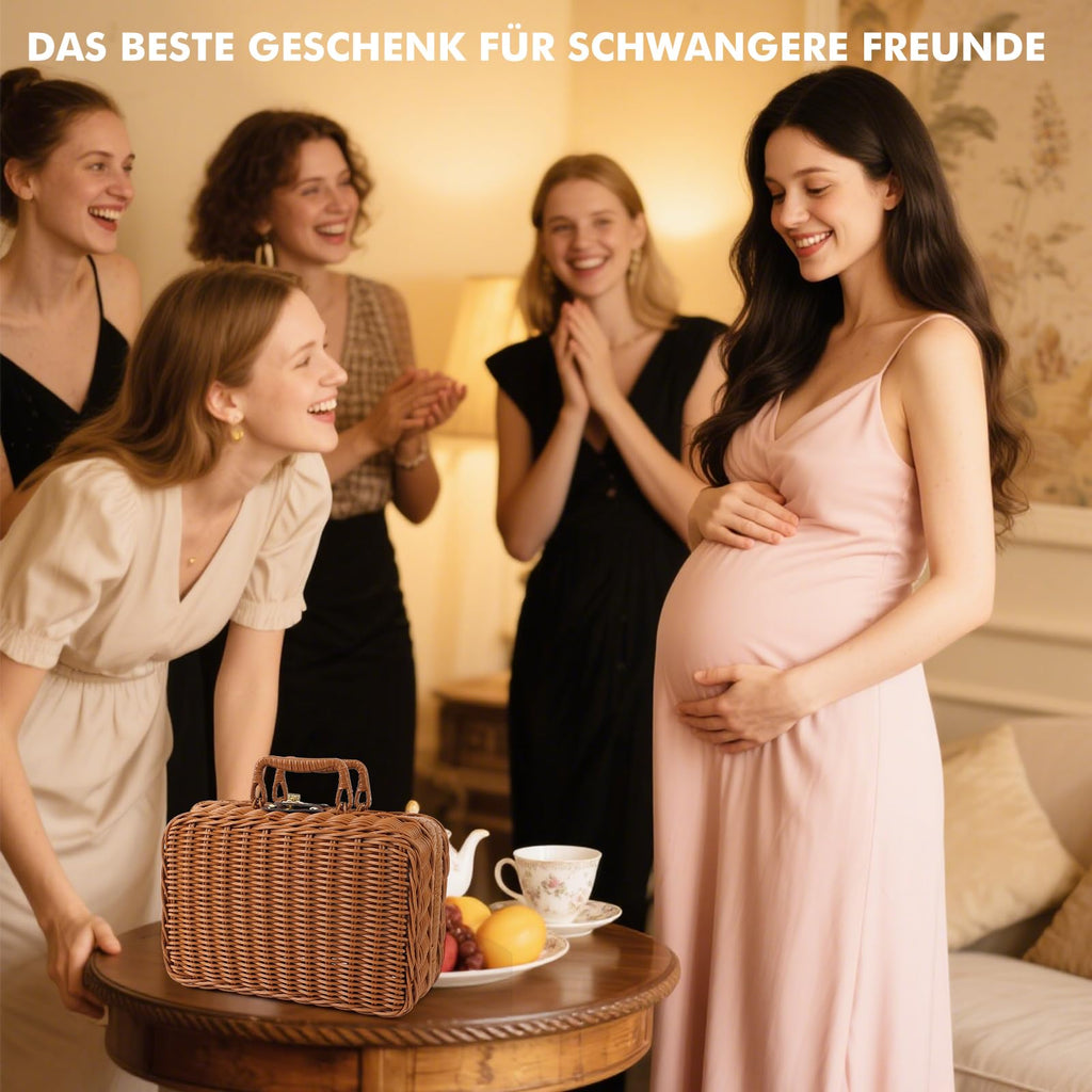 Neugeborenen Geschenk, 7-in-1Baby Geschenkset für Jungen Mädchen: Baby Decke,Schmusetuch, Holzrassel mit Elefant, Lätzchen,Socken in Geschenkbox|Baby Geburt Geschenk, Babyparty Idee-Beige