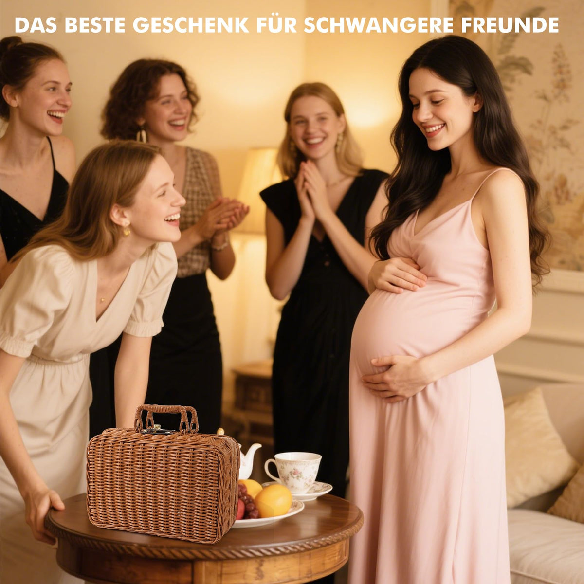 Neugeborenen Geschenk, 7-in-1Baby Geschenkset für Jungen Mädchen: Baby Decke,Schmusetuch, Holzrassel mit Elefant, Lätzchen,Socken in Geschenkbox|Baby Geburt Geschenk, Babyparty Idee-Beige