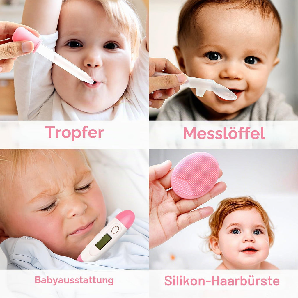Baby-Pflegeset, Sicherheitspflege-Set für Kleinkinder mit Haarbürste, Kamm, Nagelknipser, Nasensauger, Baby-Essentials-Set für Neugeborene, Mädchen, Jungen (rosa Baby-Pflegeset)