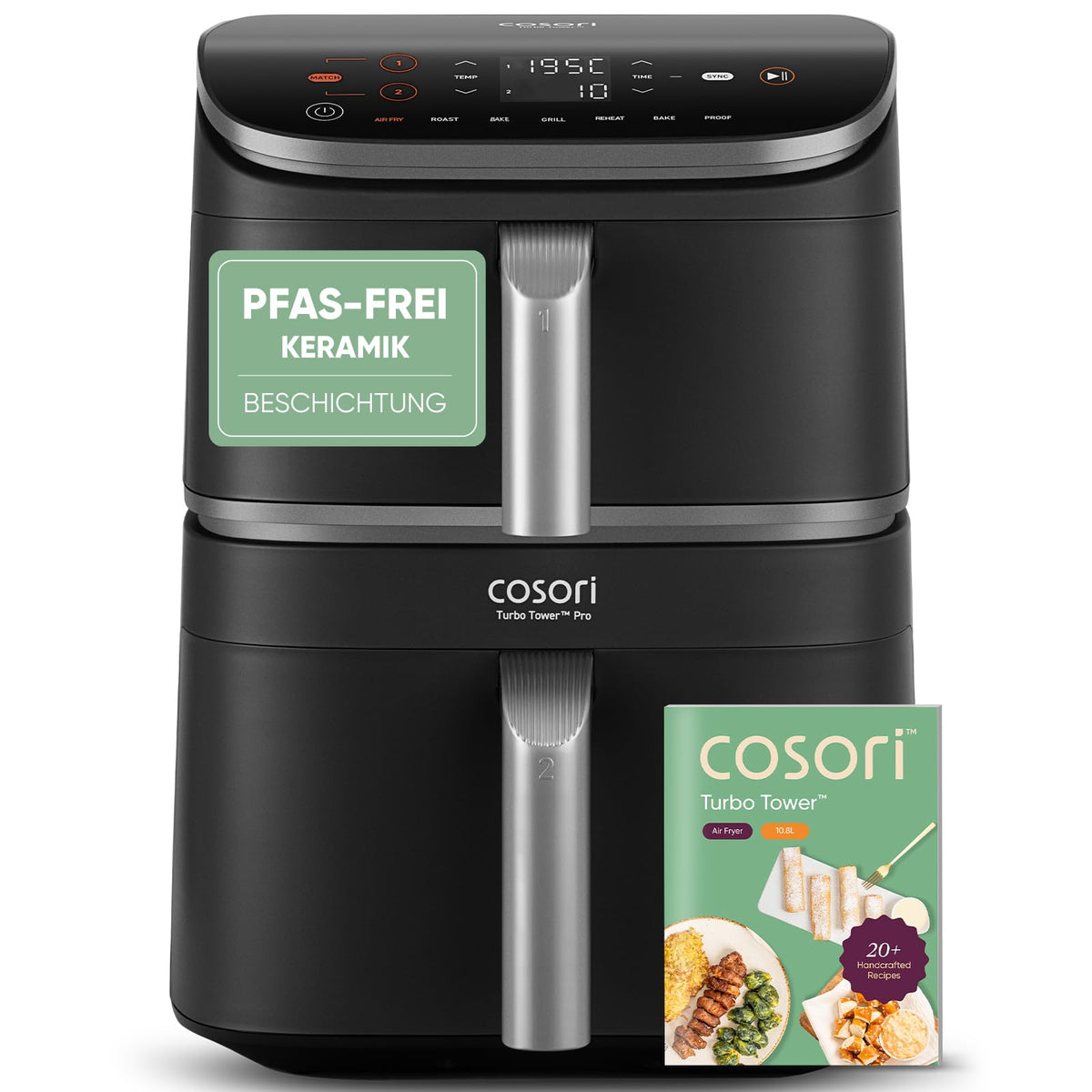 Cosori Airfryer, Turbo Tower Pro, 10,8L Dual Blaze Tech