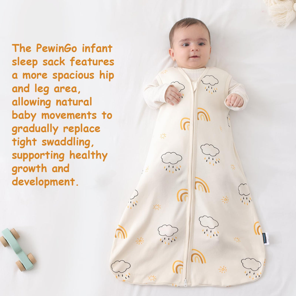 PewinGo Baby Schlafsack 0.5 TOG 2PCS aus 100%-Baumwolle für Neugeborene 0-6 Monate, Doppelreißverschluss, Weich & Atmungsaktiv, Maschinenwaschbar (Beige)