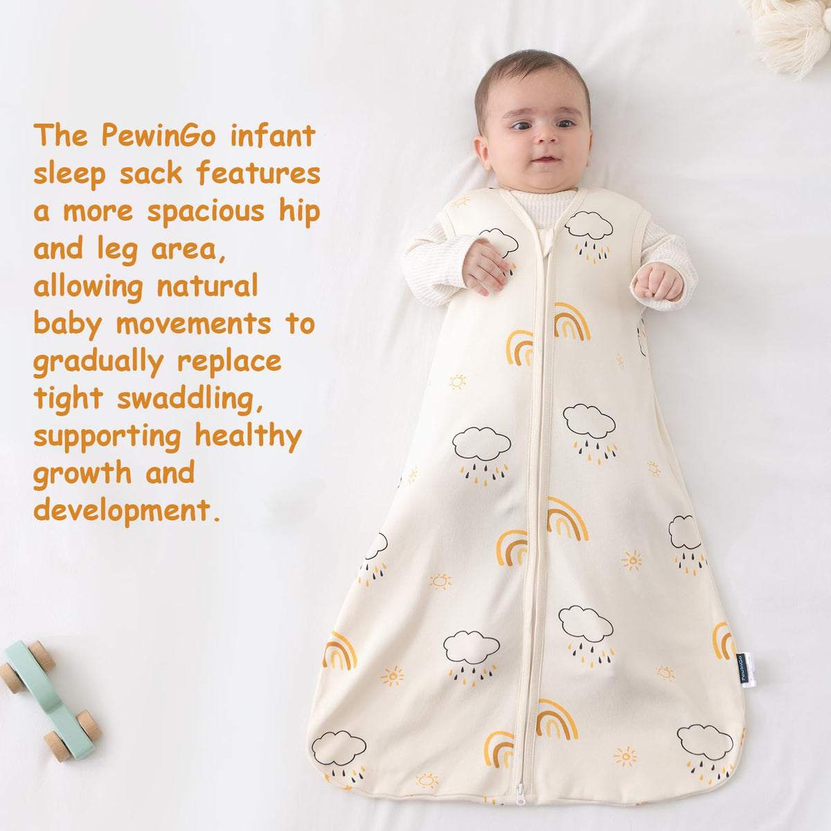 PewinGo Baby Schlafsack 0.5 TOG 2PCS aus 100%-Baumwolle für Neugeborene 0-6 Monate, Doppelreißverschluss, Weich & Atmungsaktiv, Maschinenwaschbar (Beige)
