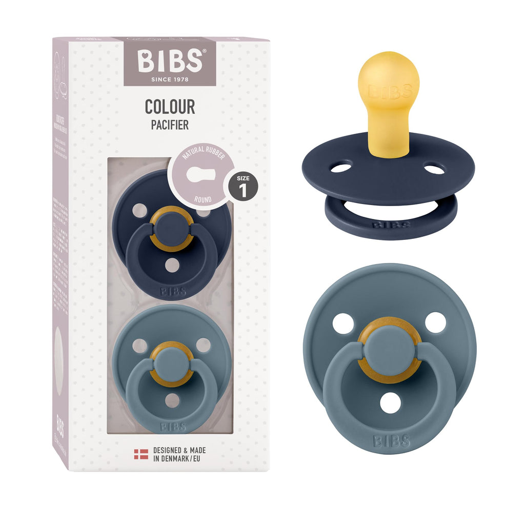 BIBS Colour Schnuller 2er-Pack, BPA-frei, Kirschform Nippel. Naturkautschuk/Latex, Hergestellt in Dänemark. Größe 1 | 0+ Monate | 2-Pack, Deep Space/Petrol