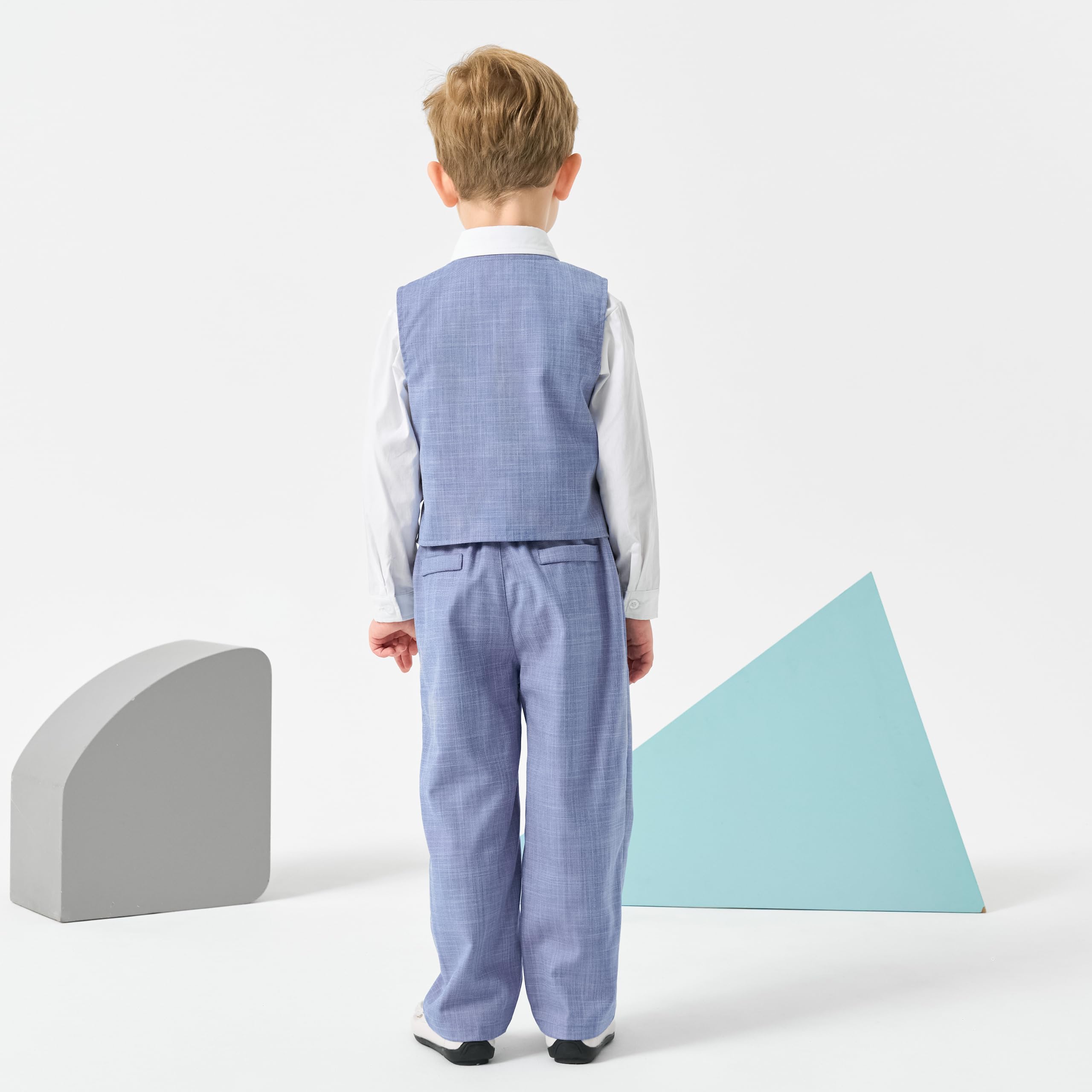 Volunboy Baby Jungen Anzug, Kinder Anzugweste Festliche Hochzeit Kleidung Bekleidung Set 4tlg (3-4 Jahre, Helle Blau, Größe 110)