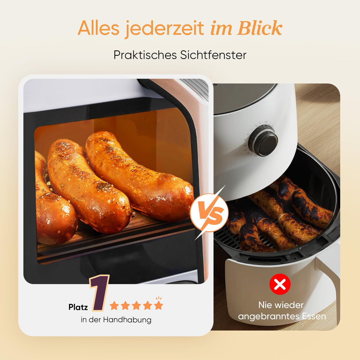Cosori Airfryer, Mit Sichtfenster, 8,5L Heißluftfritteuse 2 Kammern
