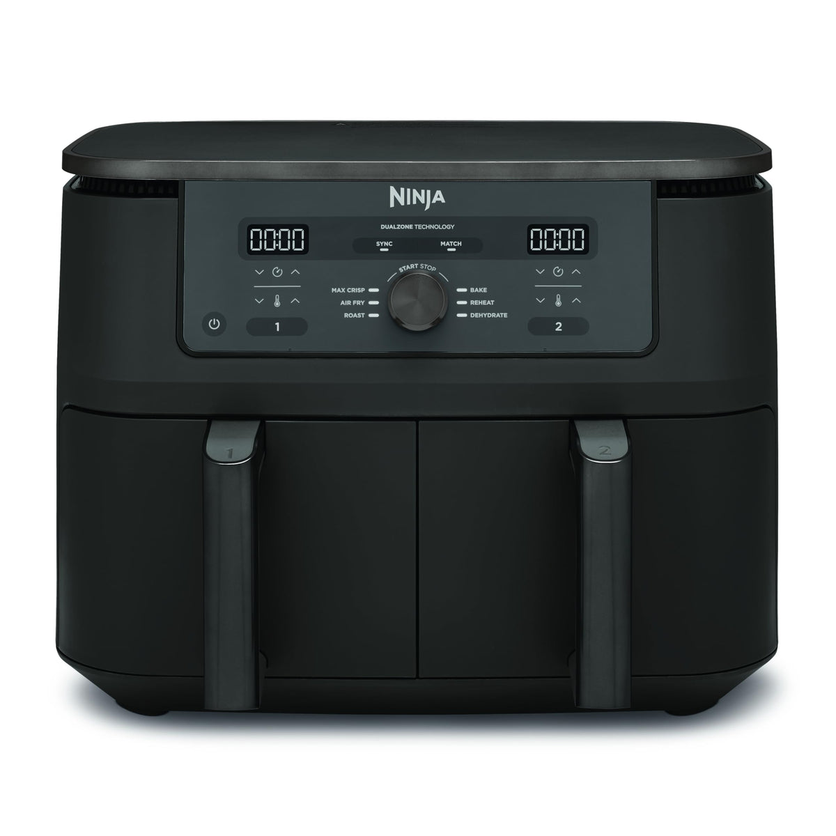Ninja Heißluftfritteuse MAX Dual Zone, 2 Schubladen, 9,5 L, 6-in-1, Kochen ohne Öl, Air Fry, Max Crisp, Braten, Backen, Aufwärmen, Dörren, spülmaschinengeeignete Antihaft-Körbe, Onyxschwarz DZ400EUBK