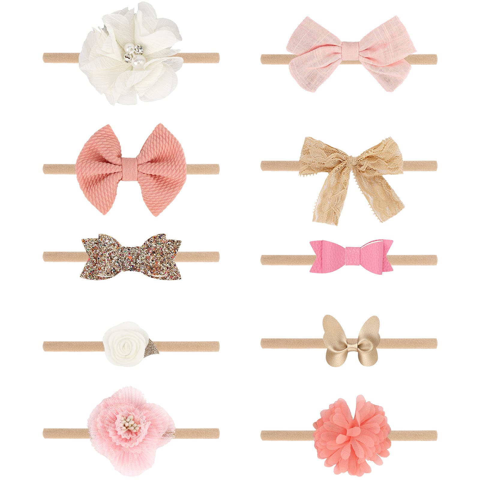 DRESHOW 10 Stück Baby Haarband Baby Stirnbänder Baby Mädchen Nylon Stirnband Neugeborene Kleinkinder Haarbänder und Bögen Kinder Haarschmuck