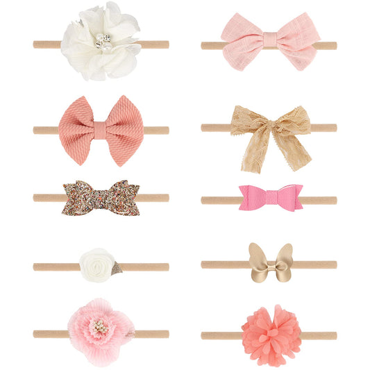 DRESHOW 10 Stück Baby Haarband Baby Stirnbänder Baby Mädchen Nylon Stirnband Neugeborene Kleinkinder Haarbänder und Bögen Kinder Haarschmuck